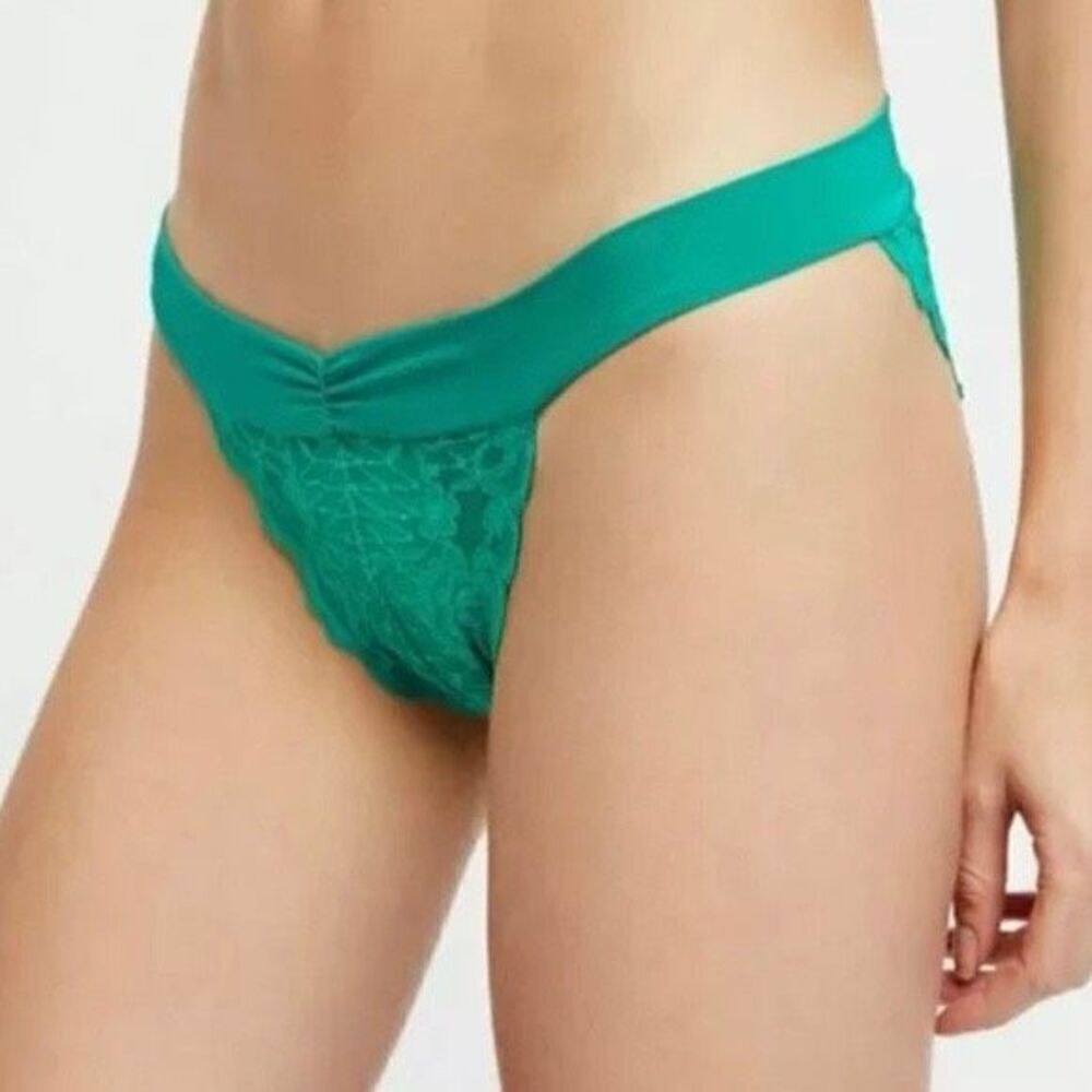 Free People Intimately Essential Lace Undie in Washed Emerald Green, XS